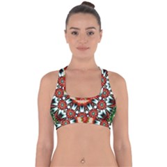 Kaleidoscope Floral Pattern Rosette Cross Back Hipster Bikini Top 