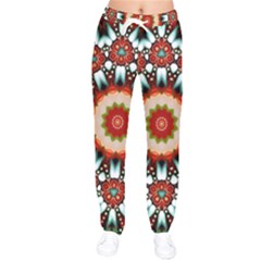 Kaleidoscope Floral Pattern Rosette Women Velvet Drawstring Pants