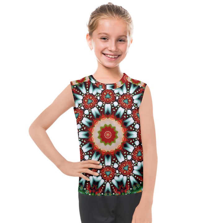 Kaleidoscope Floral Pattern Rosette Kids  Mesh Tank Top