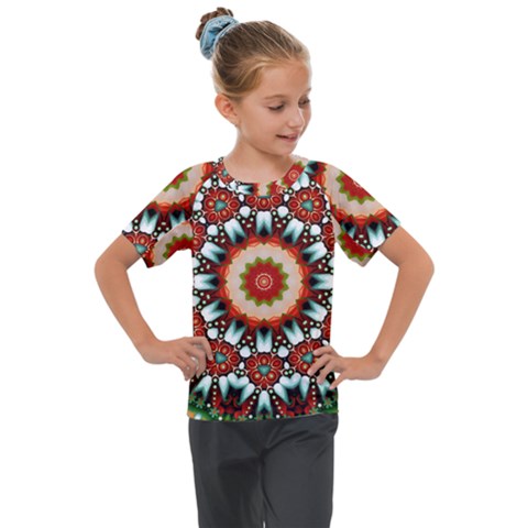 Kaleidoscope Floral Pattern Rosette Kids  Mesh Piece Tee by Jancukart