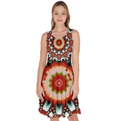 Kaleidoscope Floral Pattern Rosette Knee Length Skater Dress With Pockets