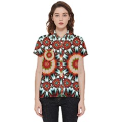 Kaleidoscope Floral Pattern Rosette Short Sleeve Pocket Shirt