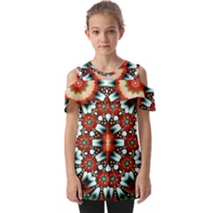 Kaleidoscope Floral Pattern Rosette Fold Over Open Sleeve Top