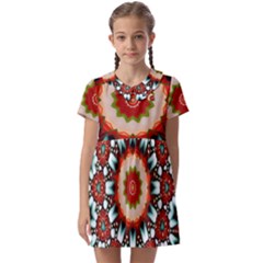 Kaleidoscope Floral Pattern Rosette Kids  Asymmetric Collar Dress