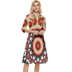 Kaleidoscope Floral Pattern Rosette Classy Knee Length Dress