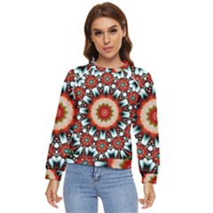 Kaleidoscope Floral Pattern Rosette Women s Long Sleeve Raglan Tee