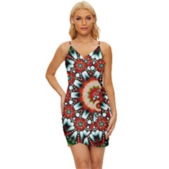 Kaleidoscope Floral Pattern Rosette Wrap Tie Front Dress