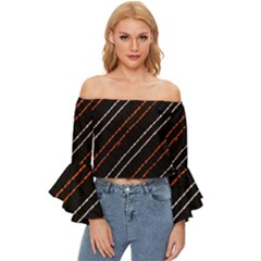 Art Pattern Design Artwork Off Shoulder Flutter Bell Sleeve Top