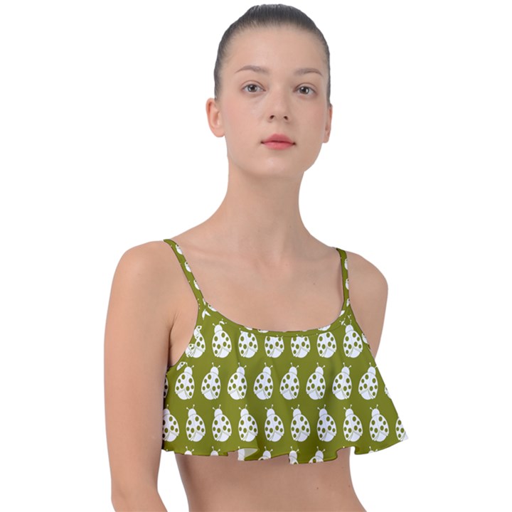 Ladybug Vector Geometric Tile Pattern Frill Bikini Top