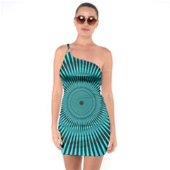 Illusion Geometric Background One Shoulder Ring Trim Bodycon Dress