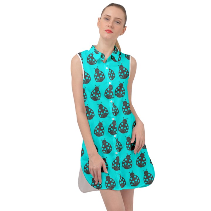 Ladybug Vector Geometric Tile Pattern Sleeveless Shirt Dress