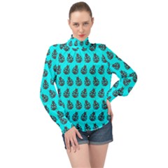 Ladybug Vector Geometric Tile Pattern High Neck Long Sleeve Chiffon Top by GardenOfOphir