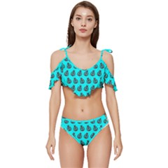 Ladybug Vector Geometric Tile Pattern Ruffle Edge Tie Up Bikini Set	 by GardenOfOphir