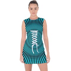 Illusion Geometric Background Lace Up Front Bodycon Dress