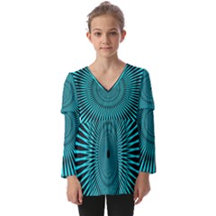 Illusion Geometric Background Kids  V Neck Casual Top