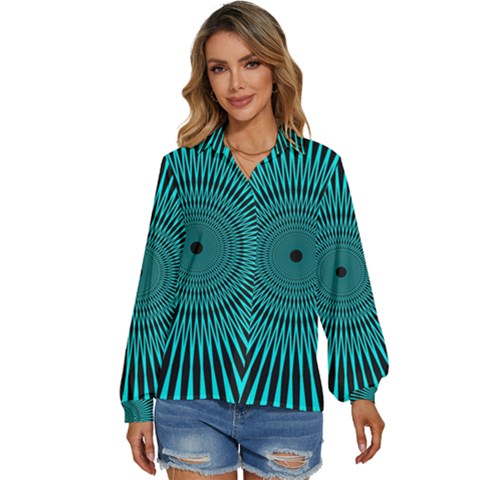 Illusion Geometric Background Women s Long Sleeve Button Down Shirt by Jancukart