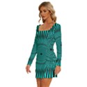 Illusion Geometric Background Long Sleeve Square Neck Bodycon Velvet Dress View2