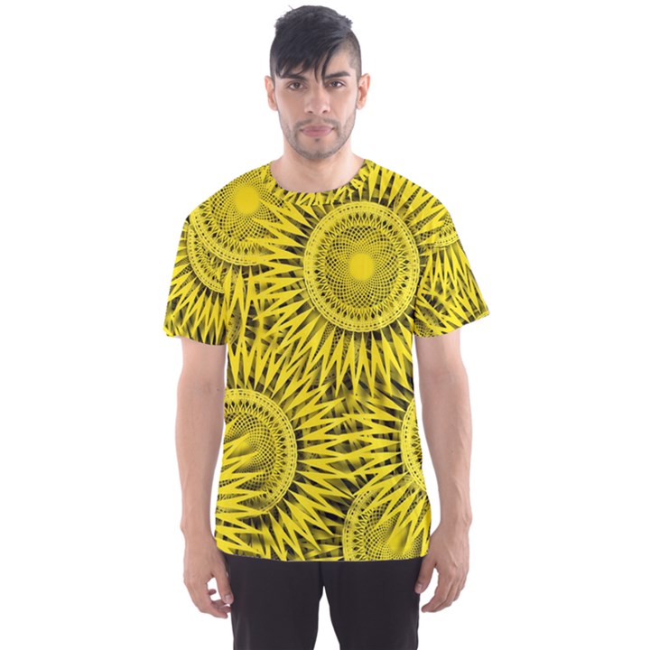 Abstract Sun Pattern Yellow Background Men s Sport Mesh Tee