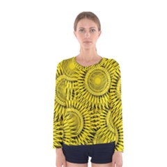 Abstract Sun Pattern Yellow Background Women s Long Sleeve Tee