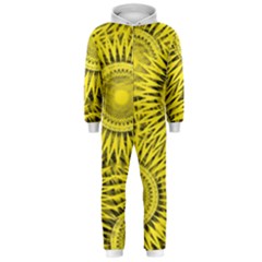 Abstract Sun Pattern Yellow Background Hooded Jumpsuit (men)