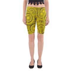 Abstract Sun Pattern Yellow Background Yoga Cropped Leggings by Jancukart