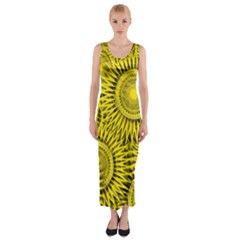 Abstract Sun Pattern Yellow Background Fitted Maxi Dress