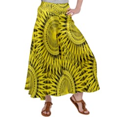 Abstract Sun Pattern Yellow Background Women s Satin Palazzo Pants by Jancukart