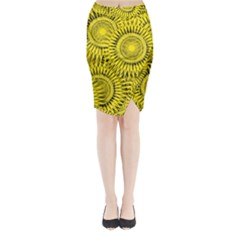 Abstract Sun Pattern Yellow Background Midi Wrap Pencil Skirt