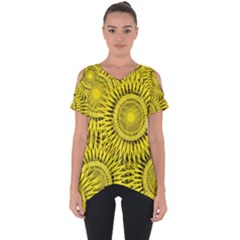 Abstract Sun Pattern Yellow Background Cut Out Side Drop Tee by Jancukart