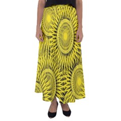 Abstract Sun Pattern Yellow Background Flared Maxi Skirt