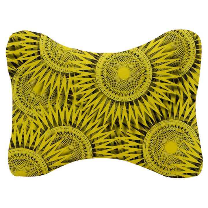 Abstract Sun Pattern Yellow Background Velour Seat Head Rest Cushion