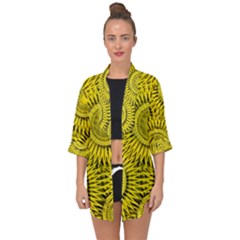 Abstract Sun Pattern Yellow Background Open Front Chiffon Kimono