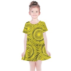 Abstract Sun Pattern Yellow Background Kids  Simple Cotton Dress by Jancukart