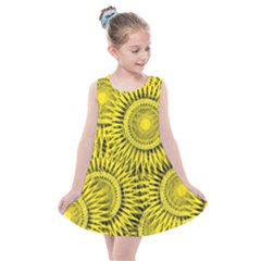 Abstract Sun Pattern Yellow Background Kids  Summer Dress