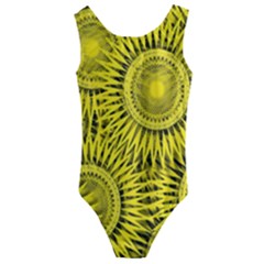 Abstract Sun Pattern Yellow Background Kids  Cut-out Back One Piece Swimsuit