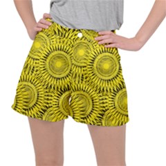 Abstract Sun Pattern Yellow Background Women s Ripstop Shorts