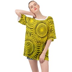 Abstract Sun Pattern Yellow Background Oversized Chiffon Top by Jancukart