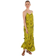 Abstract Sun Pattern Yellow Background Cami Maxi Ruffle Chiffon Dress