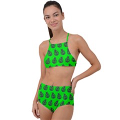 Ladybug Vector Geometric Tile Pattern High Waist Tankini Set by GardenOfOphir