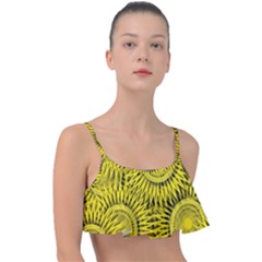 Abstract Sun Pattern Yellow Background Frill Bikini Top