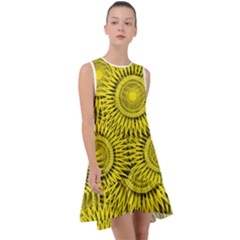 Abstract Sun Pattern Yellow Background Frill Swing Dress