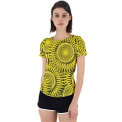 Abstract Sun Pattern Yellow Background Back Cut Out Sport Tee