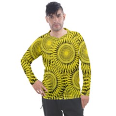 Abstract Sun Pattern Yellow Background Men s Pique Long Sleeve Tee