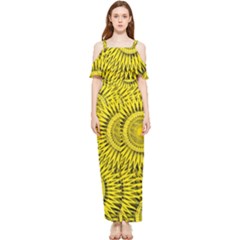 Abstract Sun Pattern Yellow Background Draped Sleeveless Chiffon Jumpsuit