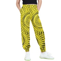 Abstract Sun Pattern Yellow Background Kids  Elastic Waist Pants