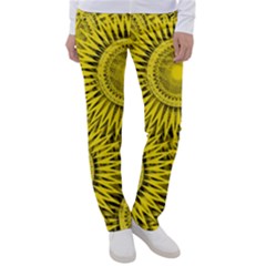 Abstract Sun Pattern Yellow Background Women s Casual Pants by Jancukart