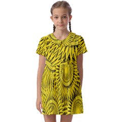 Abstract Sun Pattern Yellow Background Kids  Asymmetric Collar Dress by Jancukart