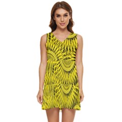 Abstract Sun Pattern Yellow Background Tiered Sleeveless Mini Dress by Jancukart