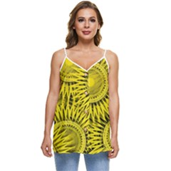 Abstract Sun Pattern Yellow Background Casual Spaghetti Strap Chiffon Top by Jancukart