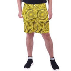 Abstract Sun Pattern Yellow Background Men s Pocket Shorts by Jancukart